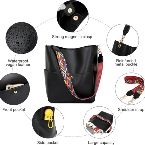 Women Bucket Purse PU Leather Adjustable Strap Hobo Bag Crossbody Stylish - Picture 5 of 5